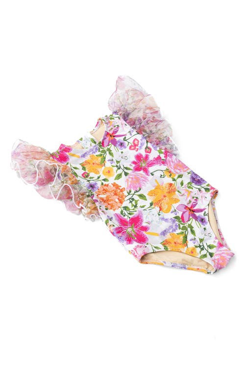 Shade Critters Kids' Summer Gardens Tulle Trim One-piece Swimsuit In Pink Multi
