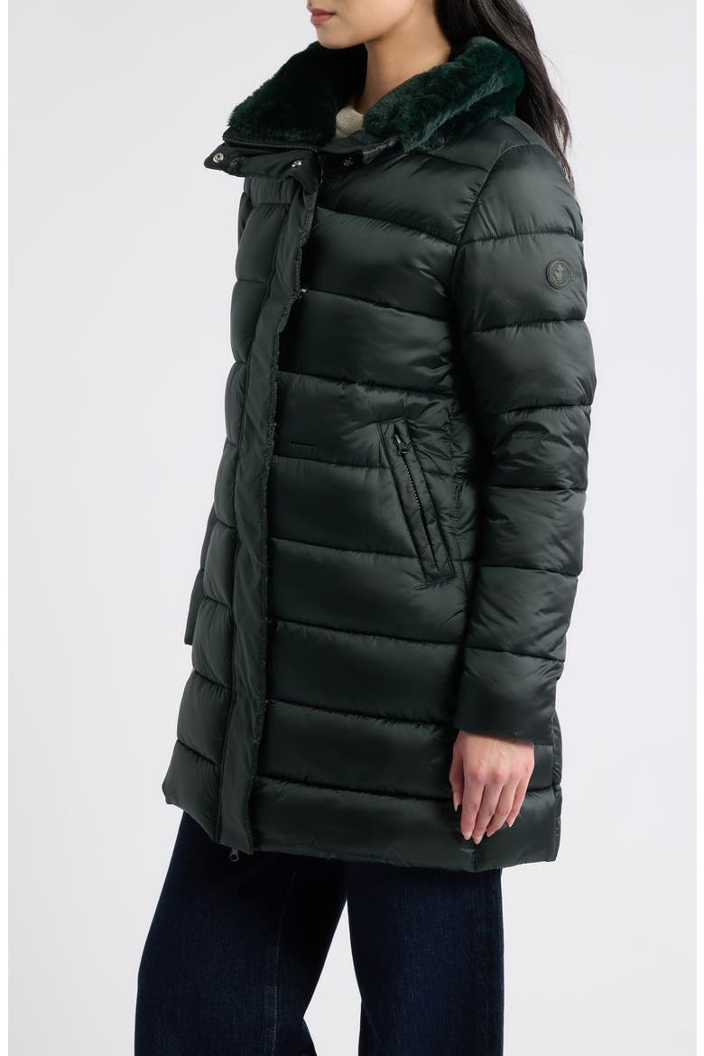 Dalea Faux Fur Collar Longline Puffer Jacket, Alternate, color, GREEN BLACK
