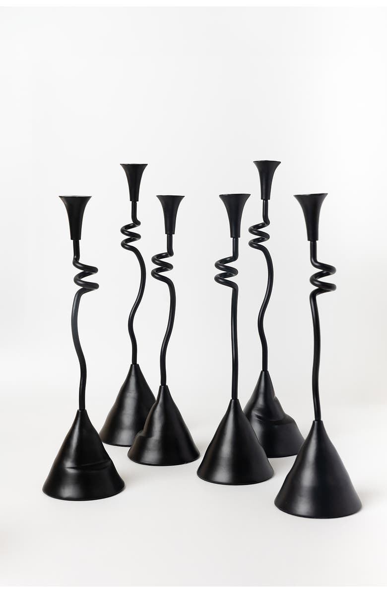 House of Revelry Winding Taper Candle Holders Set of Two, Alternate, color, Black