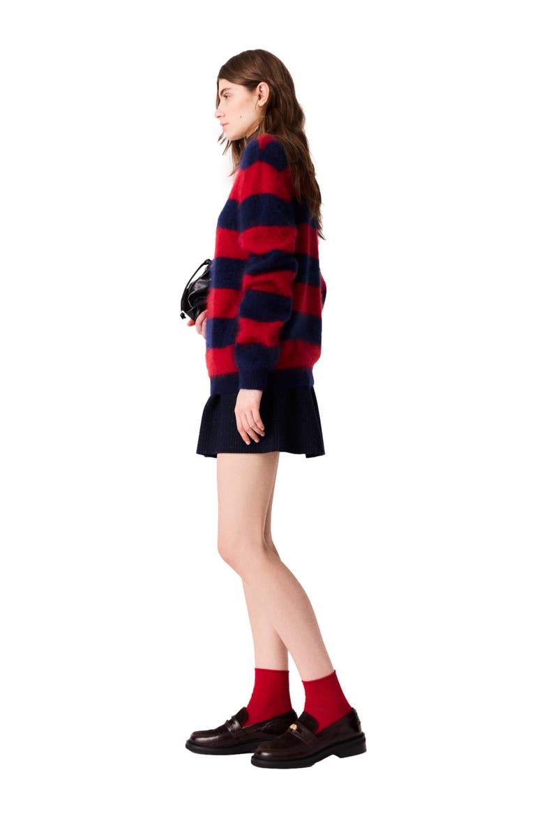 Fluffy sweater with poplin collar, Alternate, color, Navy/red