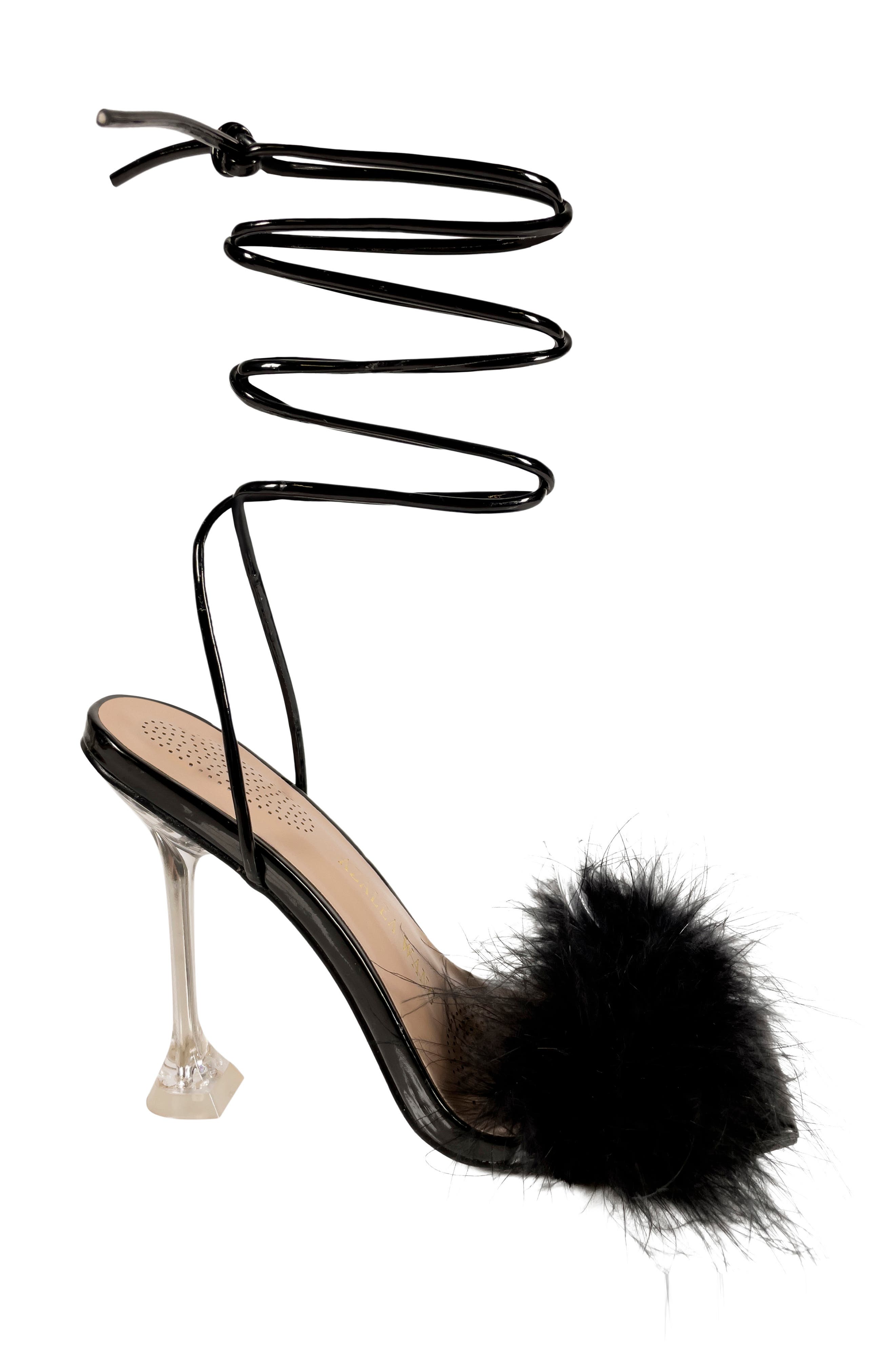 AZALEA WANG Warwick Lace-Up Feather Sandal, Main, color, 