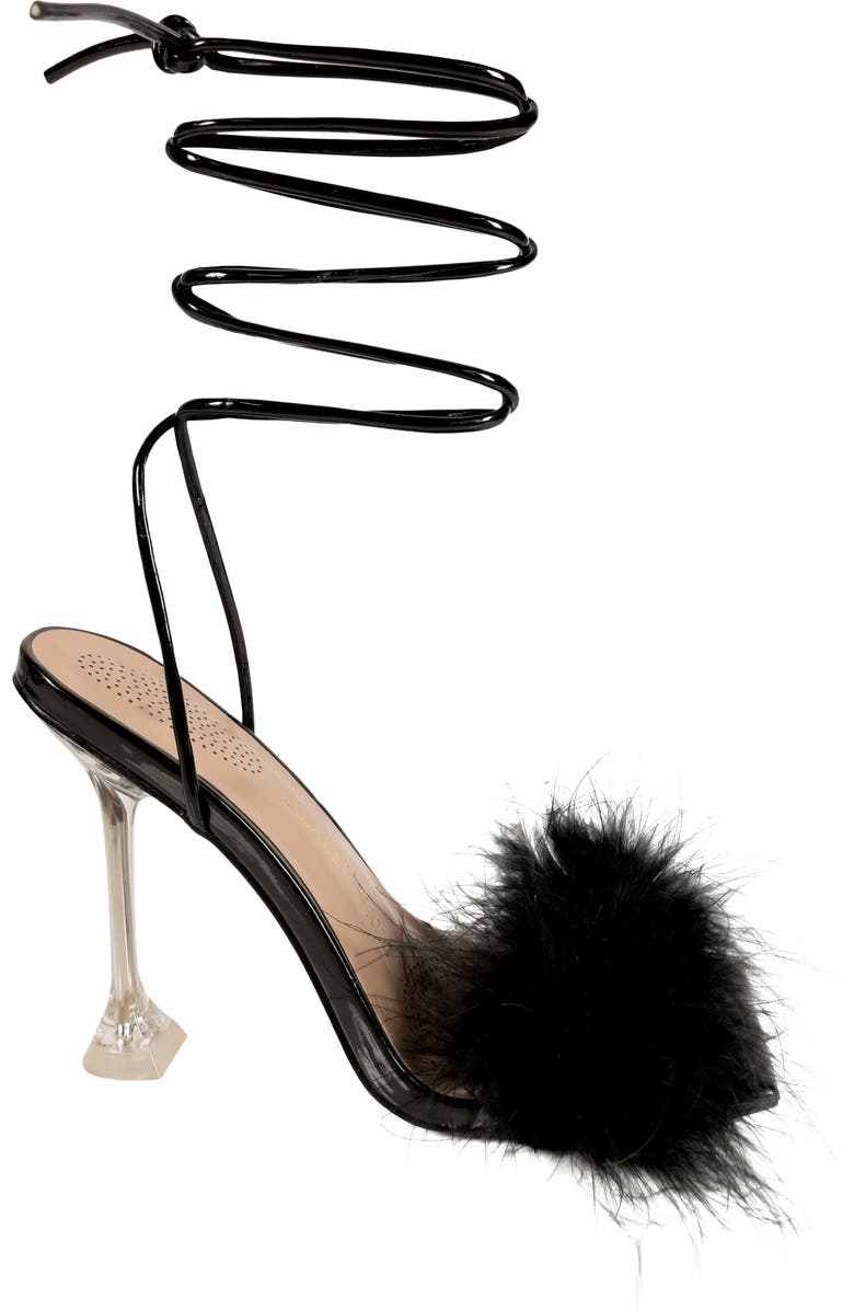 AZALEA WANG Warwick Lace-Up Feather Sandal, Main, color,