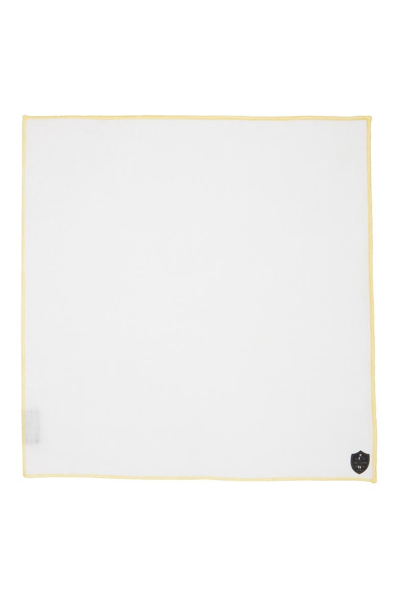White Linen Pocket Square with Yellow Trim, Alternate, color, YELLOW