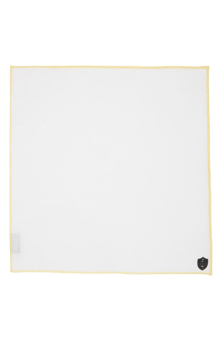 CLIFTON WILSON White Linen Pocket Square with Yellow Trim, Alternate, color, Yellow