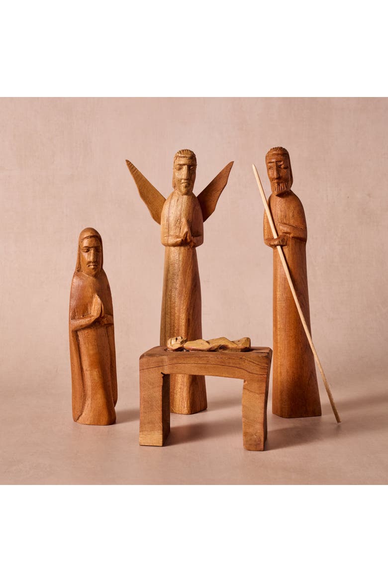 Rahisi Neem Wood Nativity, Alternate, color, Natural