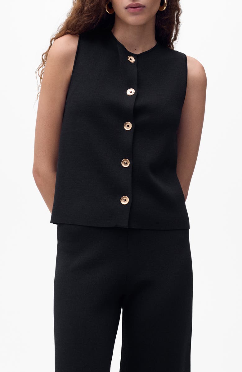 MANGO Button Front Fine Knit Vest, Main, color, Black