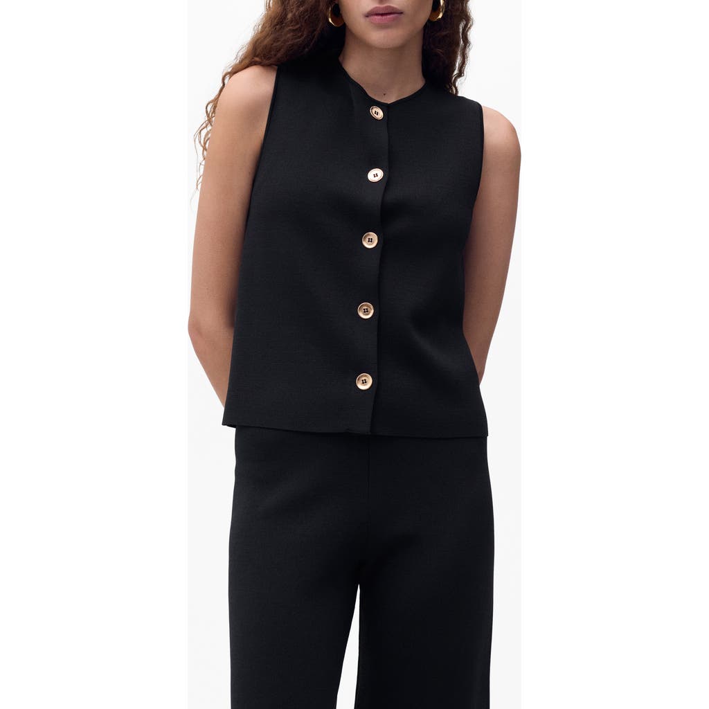 Mango Button Front Fine Knit Vest In Black