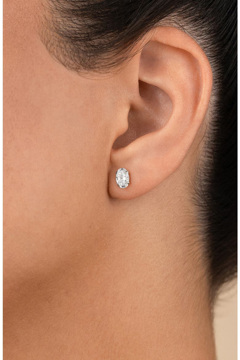 Oval-Cut Cubic Zirconia Stud Earrings, Alternate, color, SILVER