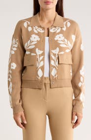 Ellen Tracy Floral Snap Front Crop Cardigan