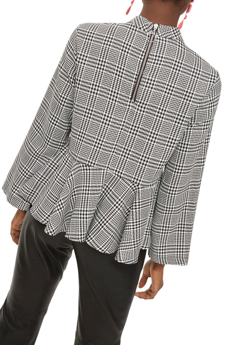 Topshop Check Peplum Blouse, Alternate, color, 
