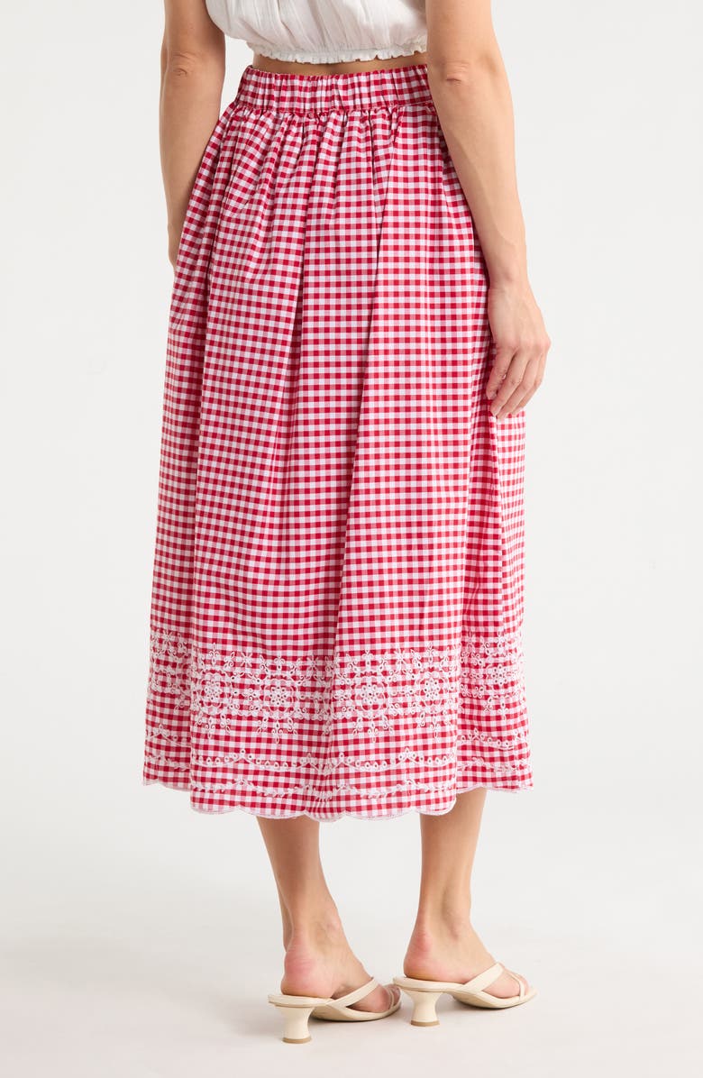 Ellen Tracy A-Line Embroidery Midi Skirt, Alternate, color, Red Gingham