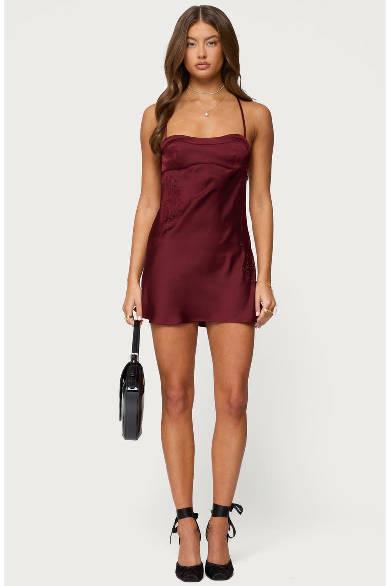Nalah Satin Minidress, Alternate, color, BURGUNDY