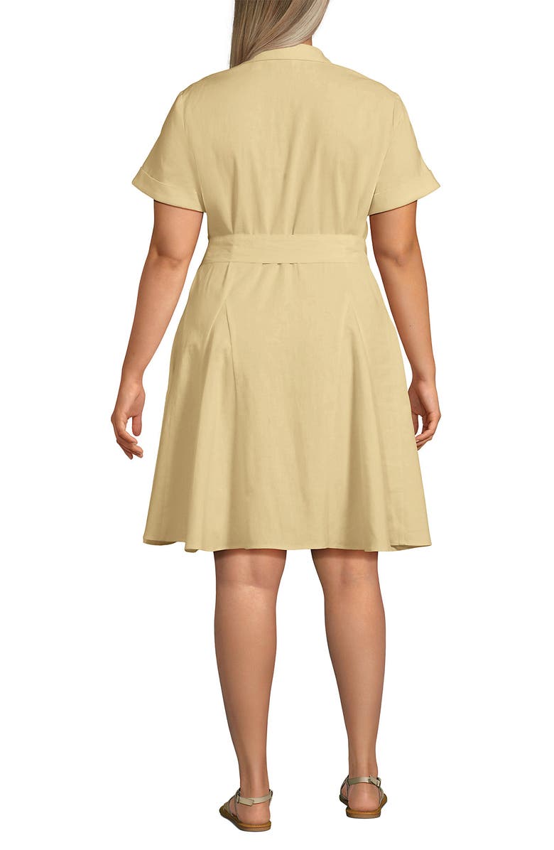 Lands' End Linen Blend Button Front Dress with Godets, Alternate, color, Pale Sunbeam Yellow
