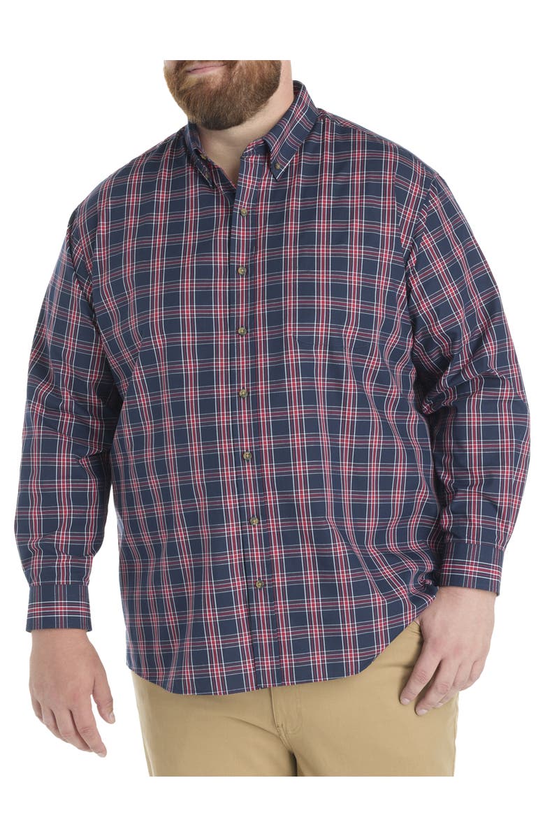 Harbor Bay by DXL Big & Tall Easy-Care Plaid Sport Shirt, Alternate, color, Navy Red
