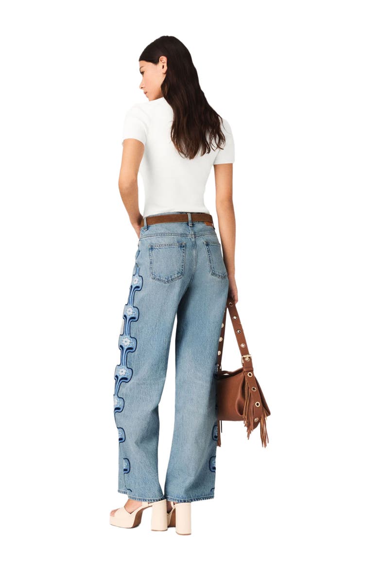 Floral embroidered wide-leg jeans, Alternate, color, Blue