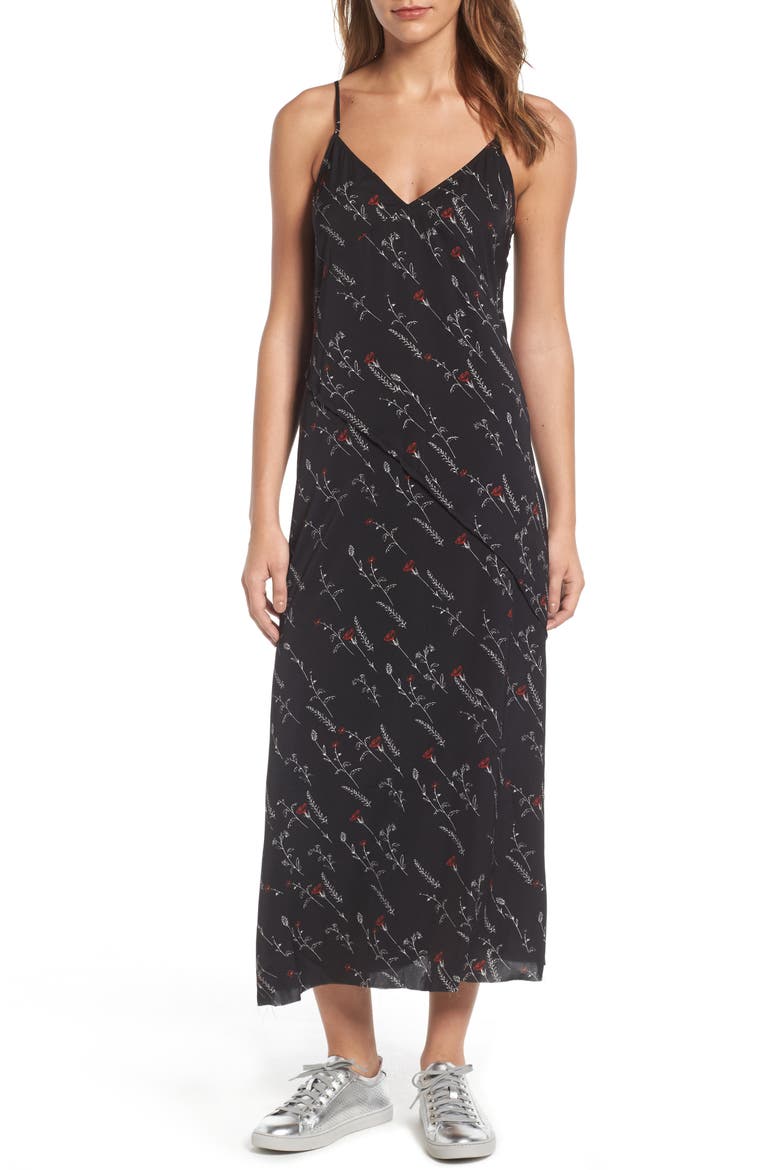 Raw Edge Slipdress, Main, color, BLACK DIAGONAL FLORAL