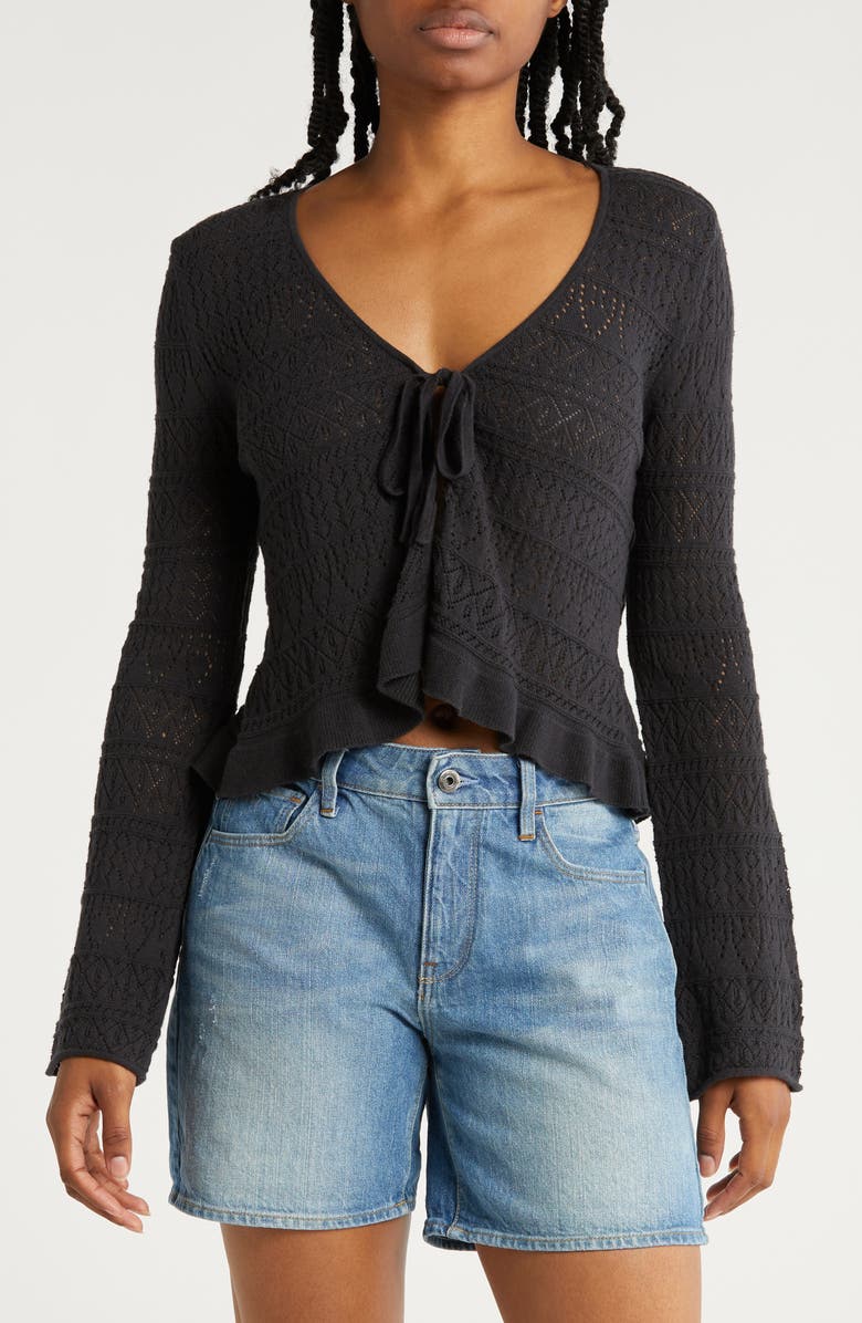 Abound Cotton Tie Front Crop Cardigan, Main, color,