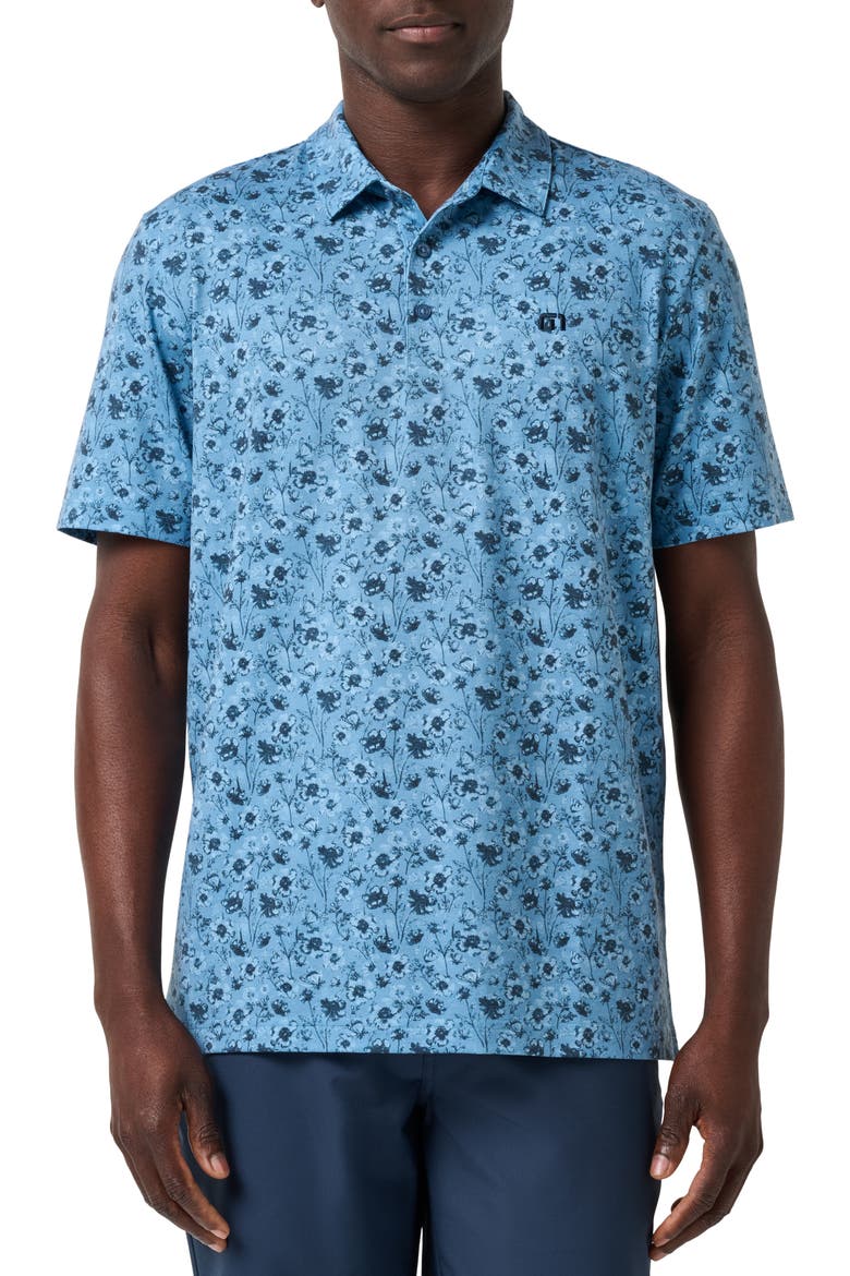 Featherweight Cottage Print Polo, Main, color, BLUE HEAVEN