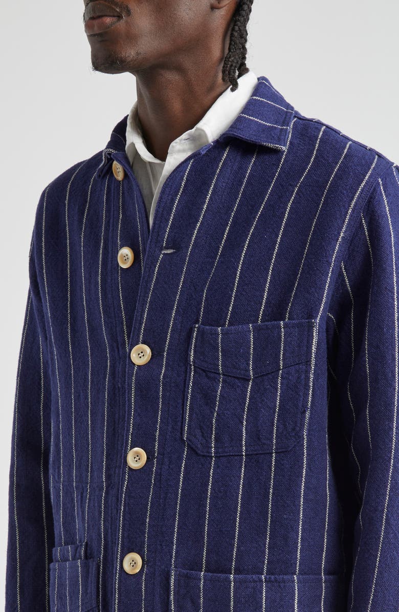 Drake's Pinstripe Linen Chore Jacket, Alternate, color,