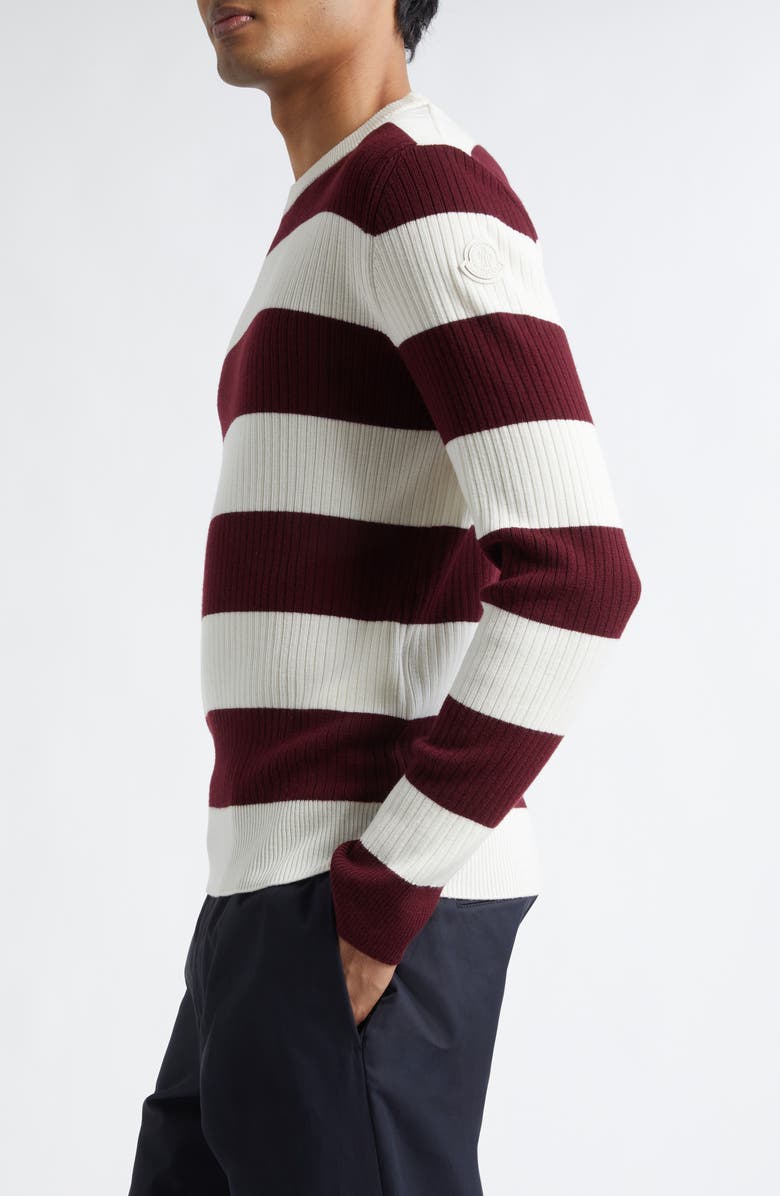Moncler Rugby Stripe Wool Sweater, Alternate, color, Burgundy Stripe