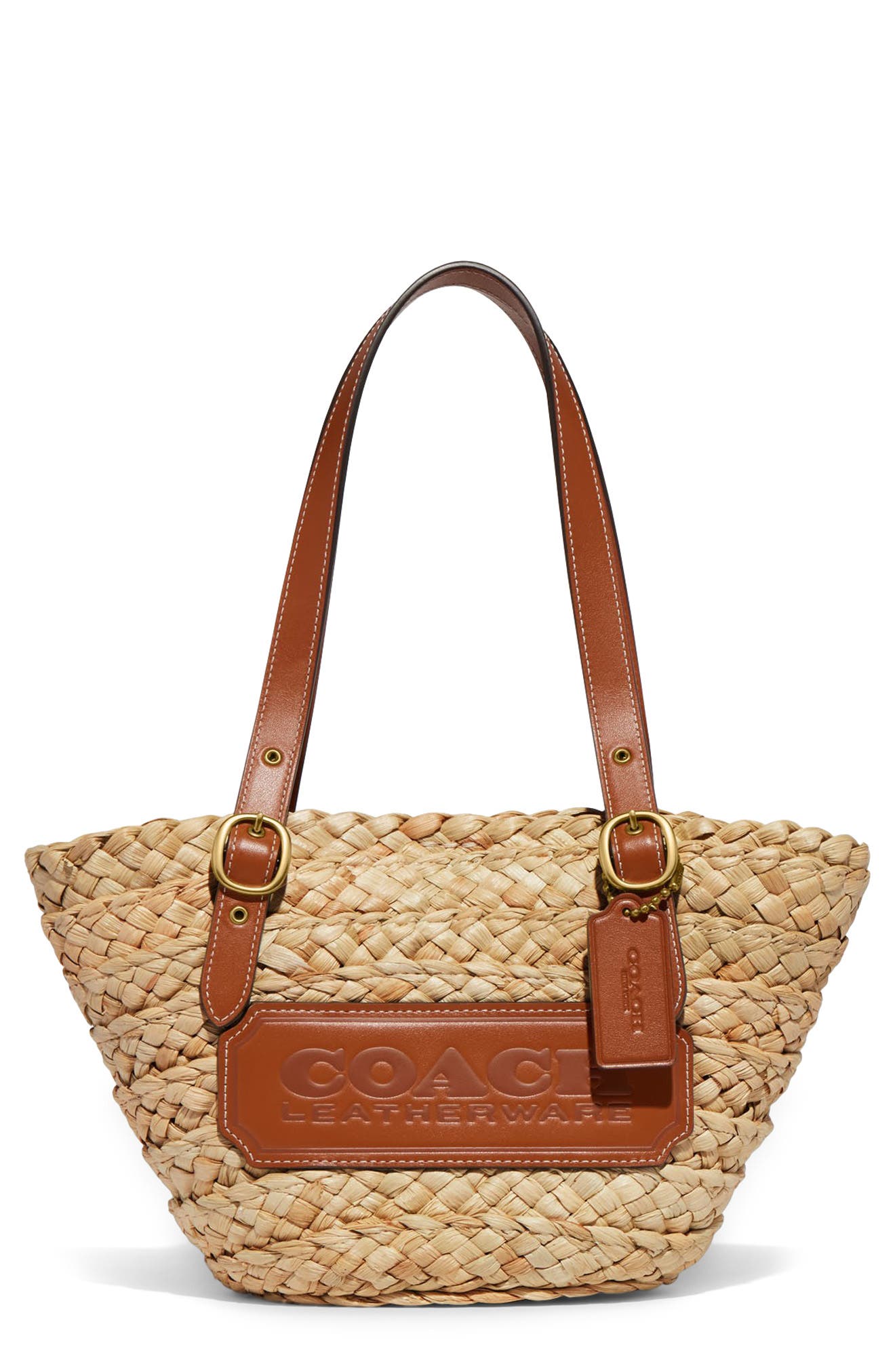 Structured Straw & Leather Tote, Main, color, B4/ NATURAL/ BURNISHED AMBER