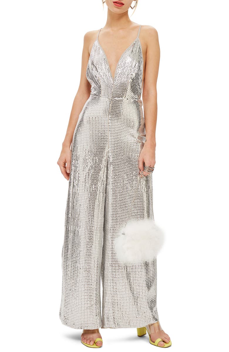 Topshop Sequin Jumpsuit, Main, color, 