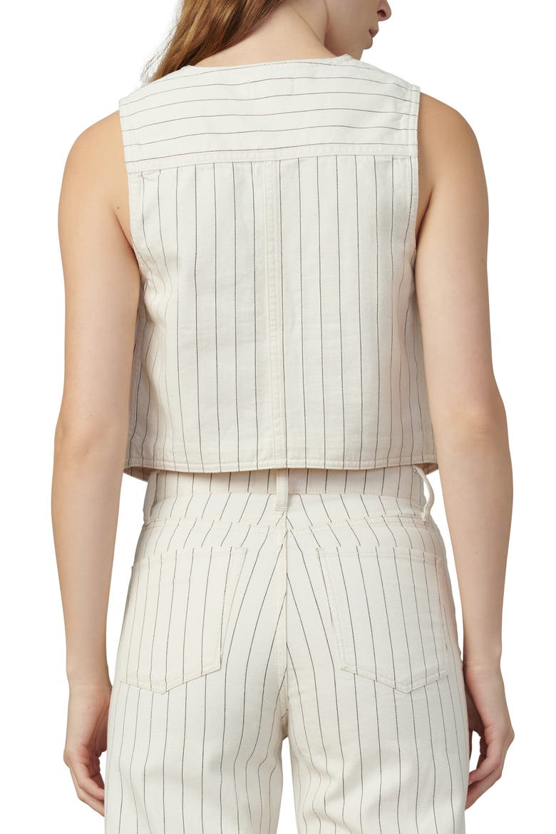 The Relaxed Stripe Stretch Cotton Crop Vest, Alternate, color, NATURAL STIPE