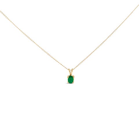 14K Gold 6x4MM Oval Shaped Gemstone Solitaire Pendant Necklace