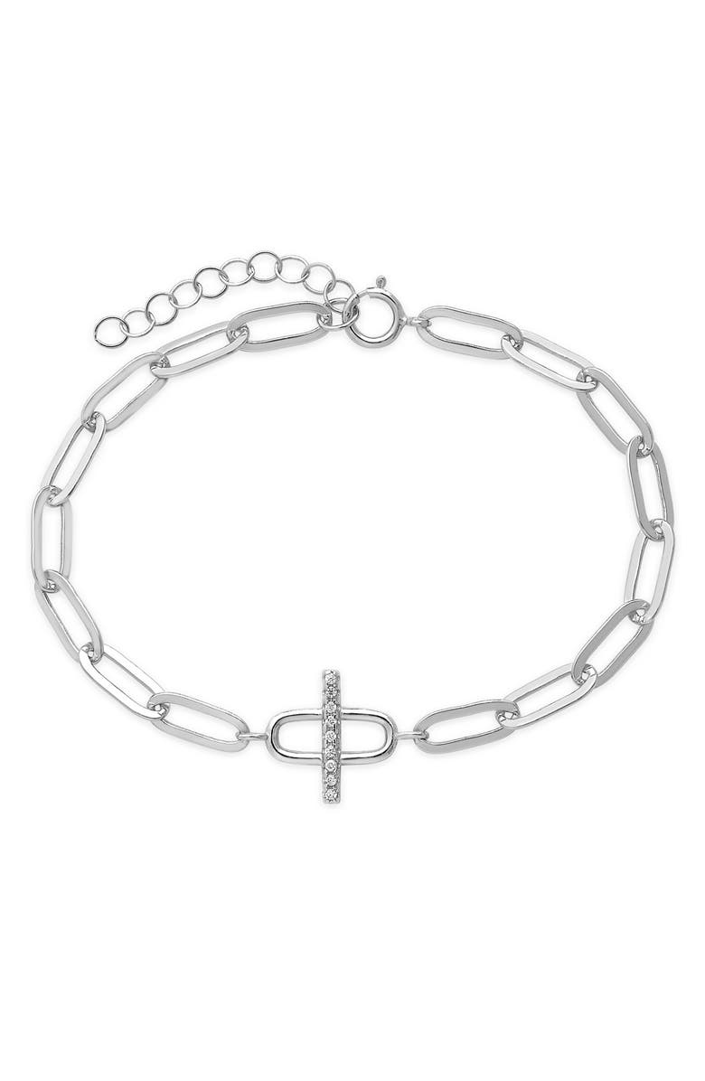Sterling Forever Sterling Silver Pavé Bar Paperclip Link Bracelet, Main, color,