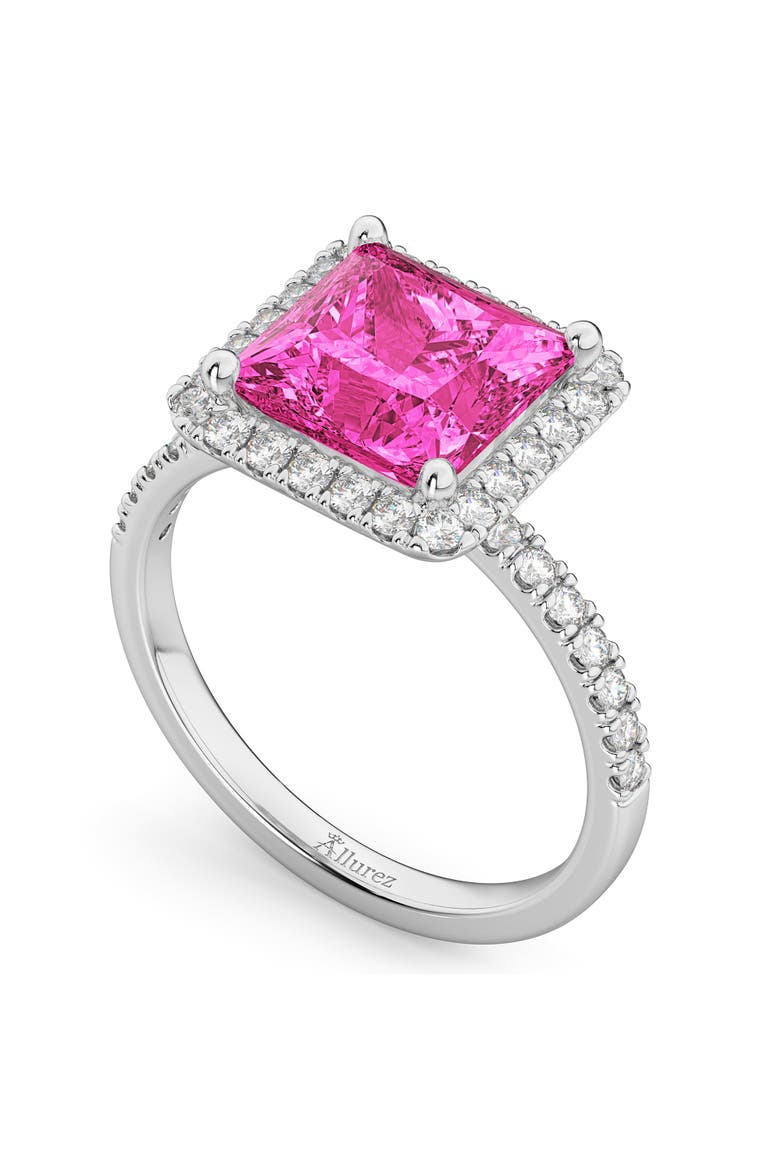 Princess Halo Pink Tourmaline & Diamond Ring 14K Gold, Alternate, color, 3.47ct/White Gold