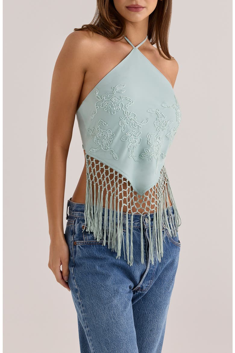 Sareena Hand Embellished Fringe Halter Top, Alternate, color, JADE