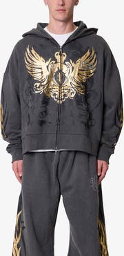 mnml Oversize Gold Foil Cotton Zip Hoodie