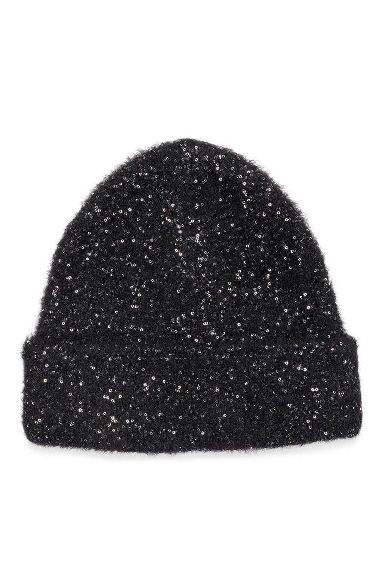 Danni Sequins Beanie, Main, color, BLACK