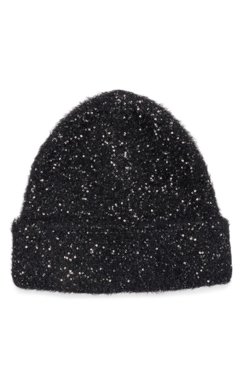 rag & bone Danni Sequins Beanie, Main, color, Black