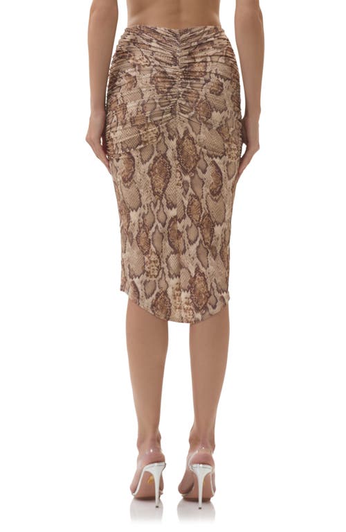 Afrm Isadora Ruched Ruffle Mesh Skirt In Brown