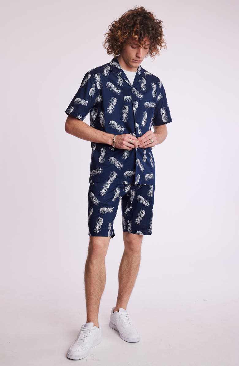 PAISLEY & GRAY Cotton Camp Shirt, Alternate, color, Navy Pineapple