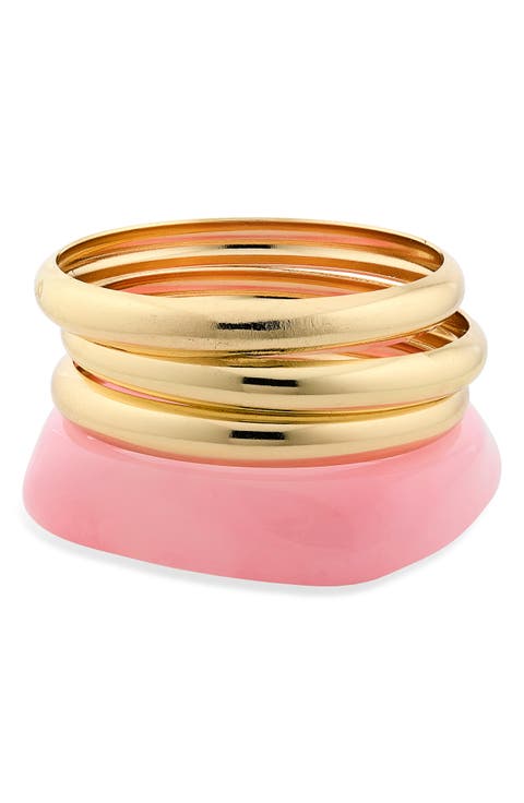 Set of 3 Metal & Resin Bangle Bracelets