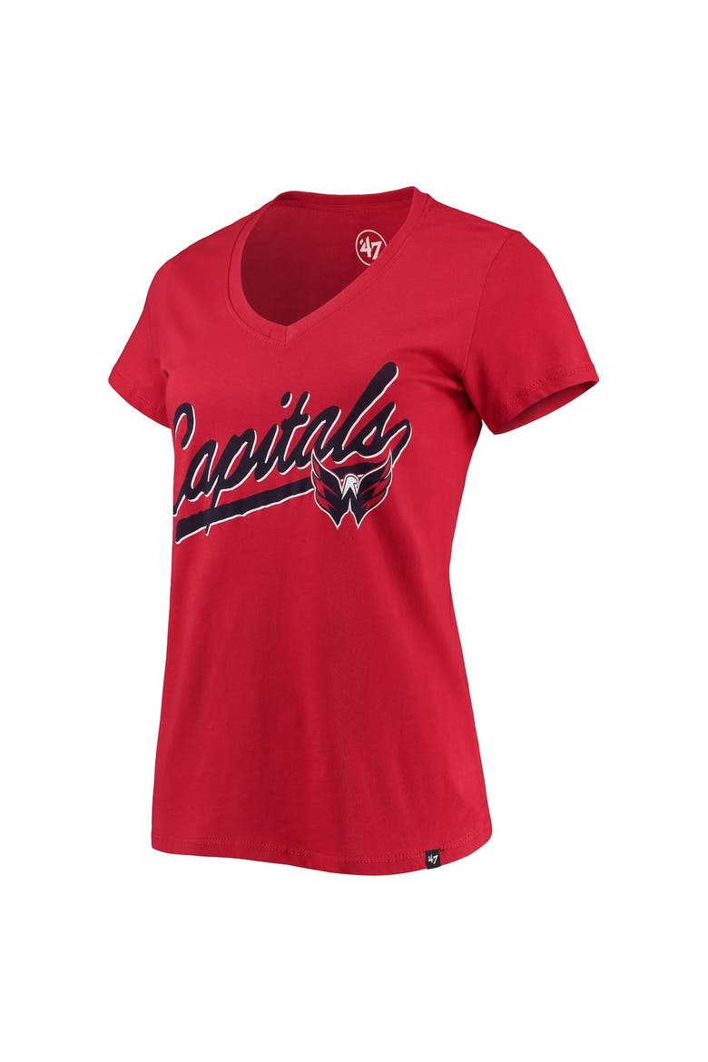 Women's '47 Red Washington Capitals Script Sweep Ultra Rival V-Neck T-Shirt, Alternate, color, Red