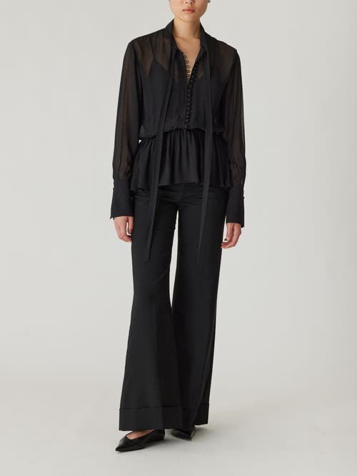 Rebecca Taylor Covered Button Tie Front Blouse in Black 