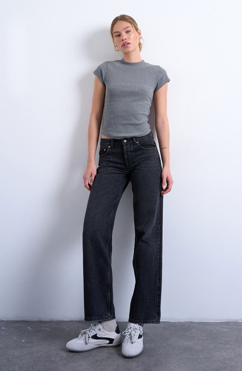 Topshop Curved Hem Fitted Stretch Cotton T-Shirt, Alternate, color, Grey