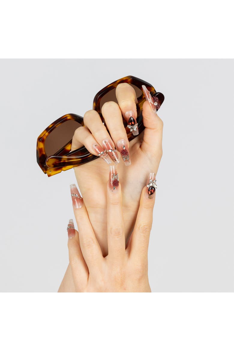 Crimson Rose Long Square Press-On Nails, Alternate, color, Red