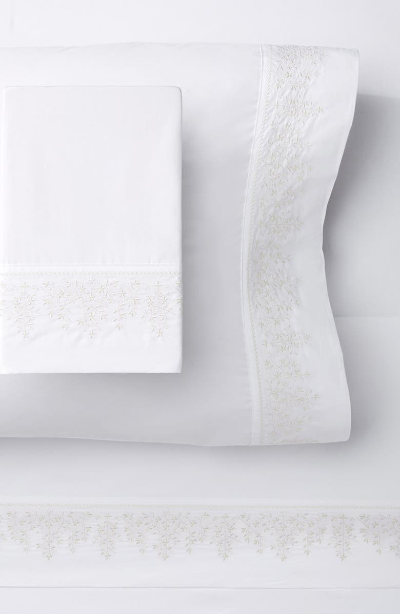 MELANGE HOME Percale Cotton Baby's Breath Embroidery Sheet Set - Queen, Main, color, White