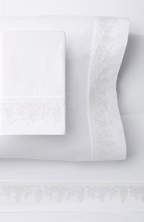 Percale Cotton Baby's Breath Embroidery Sheet Set - Queen