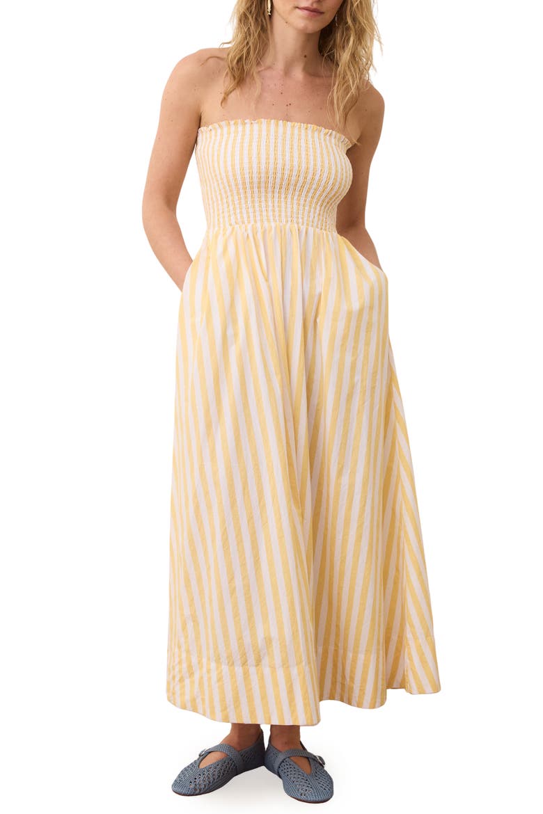 Sutton Stripe Smocked Pima Cotton Maxi Sundress, Main, color, MARIGOLD