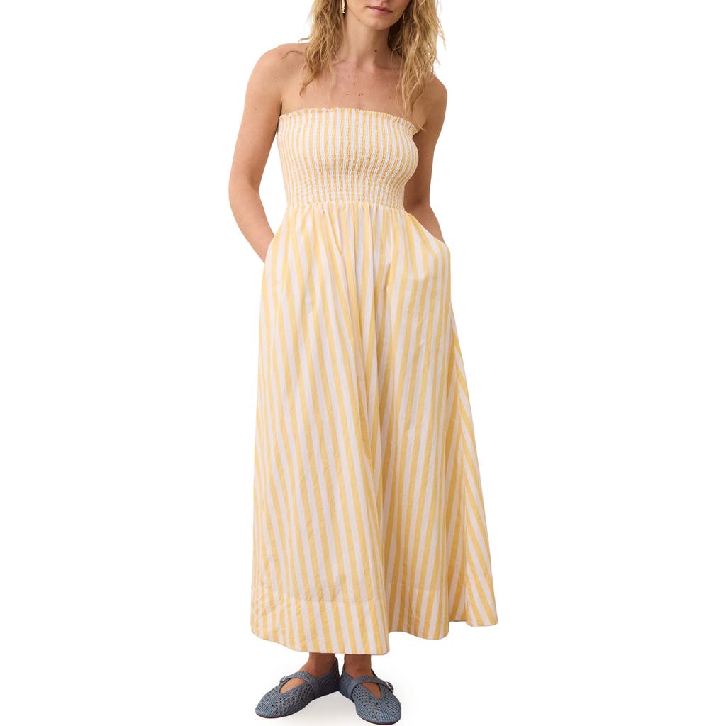 MARINE LAYER MARINE LAYER SUTTON STRIPE SMOCKED PIMA COTTON MAXI SUNDRESS