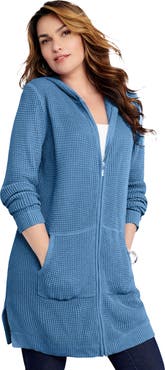 Roaman's Waffle Mega Length Zip Hoodie