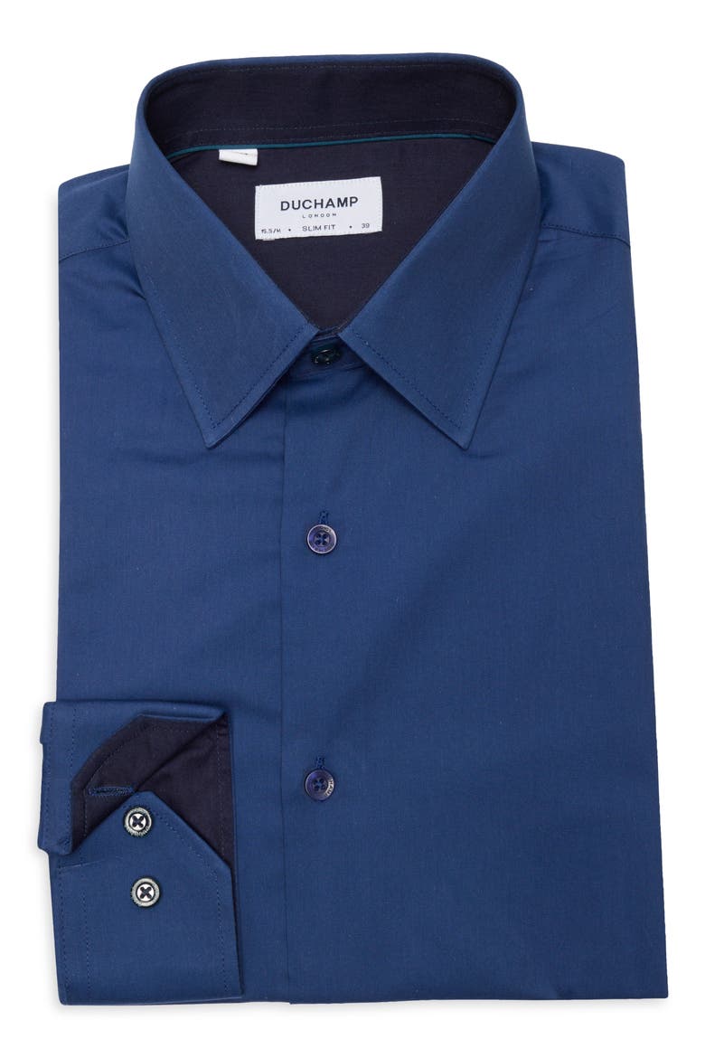 Solid Slim Fit Dress Shirt, Alternate, color, NAVY