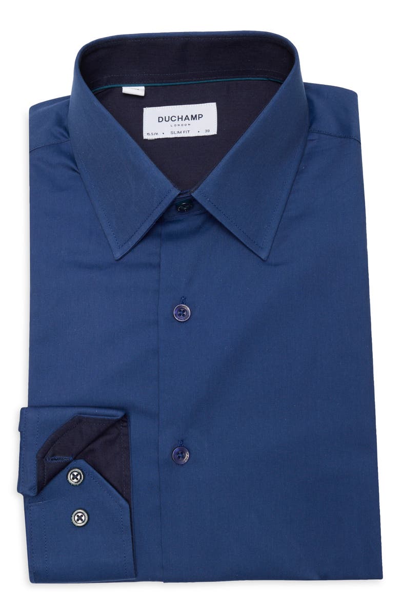 Duchamp Solid Slim Fit Dress Shirt, Alternate, color, Navy