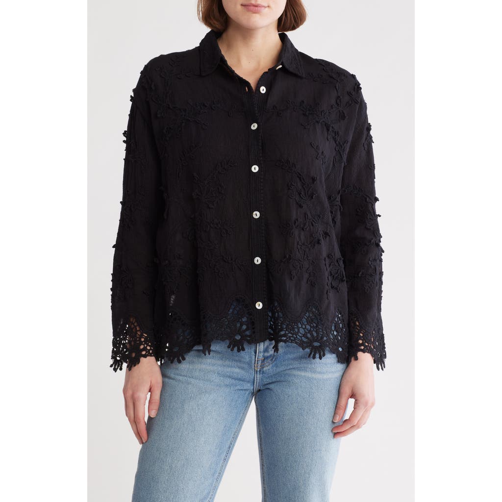 Forgotten Grace Floral Lace Button-up Shirt In Black