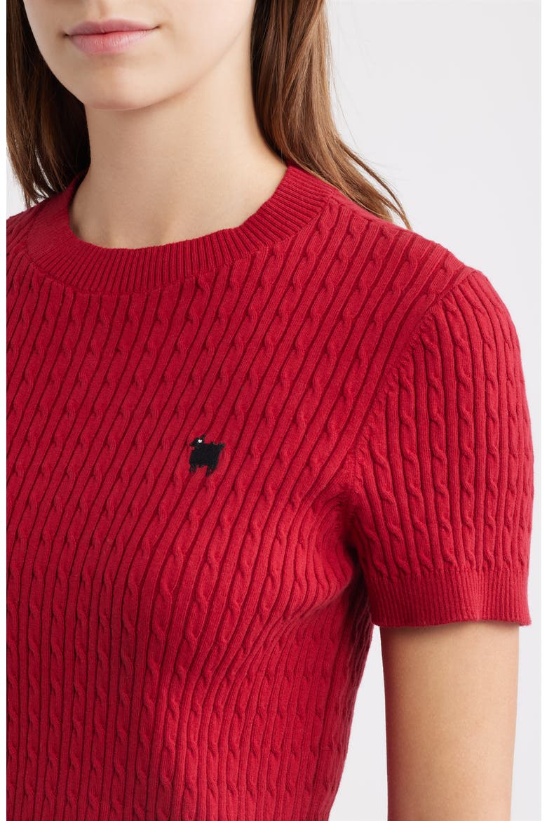 Sheep Cotton Cable Sweater, Alternate, color, RED